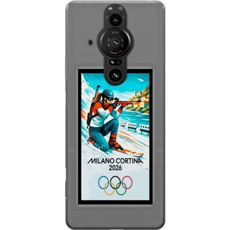 Kompatibelt Mobildeksel til Sony Xperia Pro-I Retroplakat Cortina Milano 2026 med fjell, vintersportsutøvere, italienske trikolor, Milano-katedralen o