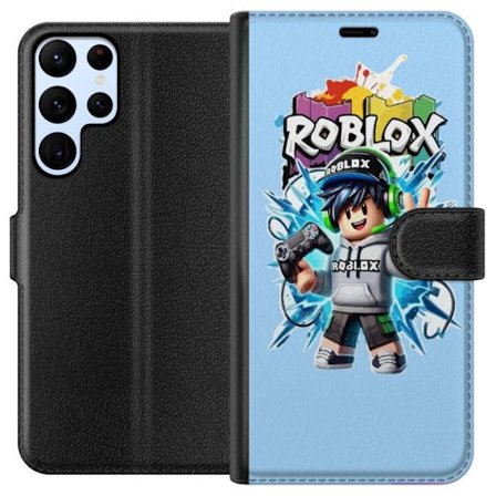 Kompatibelt Plånboksfodral till Samsung Samsung Galaxy S22 Ultra 5G Färgstark Roblox-karaktär med handkontroll och energifylld splash art design, p