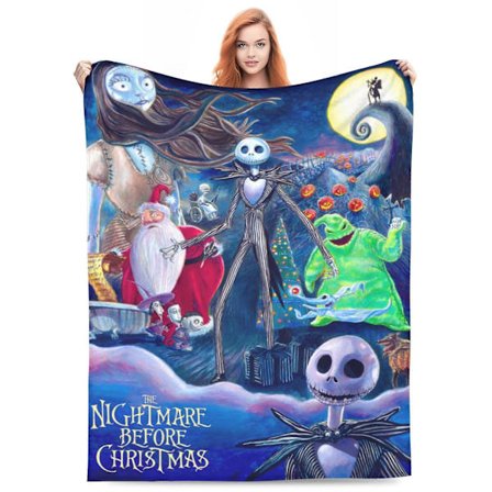 Superbløde Nightmare Before Christmas Sengetæpper Letvægts Flanell Kastetæpper Alle Sæsoner Gyserfilm Tæpper-DS4653
