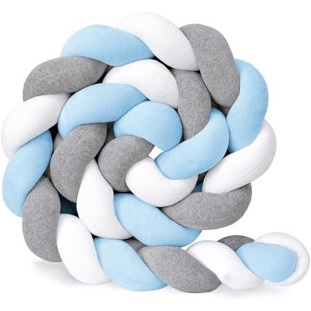 2M Baby Krybbe Pude, Velvet Baby Beskyttelse Krybbe Beskytter Fletning (Hvid Grå Blå)