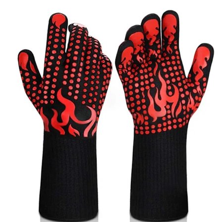 BBQ Hansker, 800 °C/1472°F Varmebestandige Grillhansker Silikon Sklisikre Ovnshansker Lange Kjøkkenhansker for Grill, Matlaging, Baking, Kutting