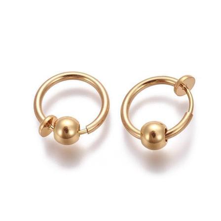 1 Par Guldpläterade Clip On Ringar med avtagbara kulor 13 mm Ø Gold