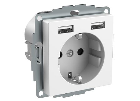 Schneider Exxact Enkel Stikk med USB A+A Hvit