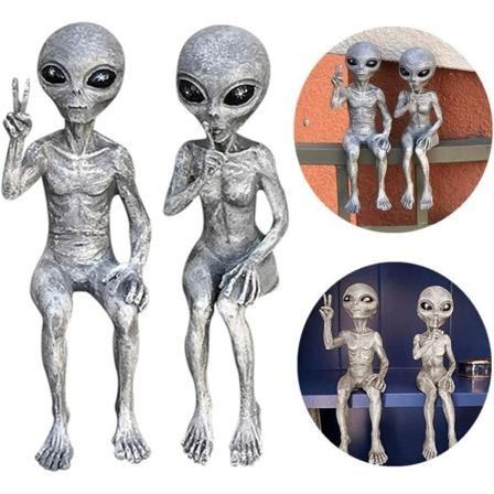 Alien-statuett, sett med 2 romvesen-statuer, utenomjordisk St