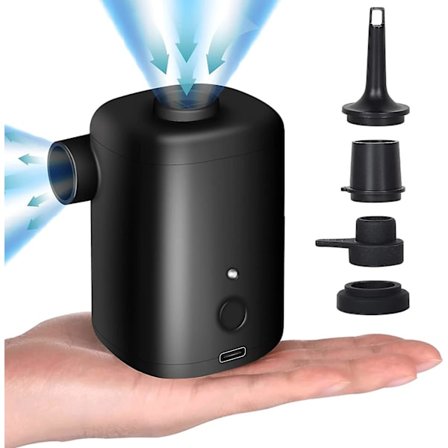 Elektrisk pumpe 2 i 1 bærbar trådløs USB genopladelig oppustelig og deflator, mini luft pumpe med 5 dyser til madras, campingpude, båd, svømning