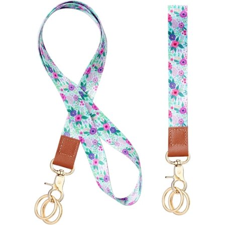 Halskjede, armbånd, stropp, trykkhalskjede, nøkkelring, ID-lanyard, halslærrem med 4 metallnøkkelringer for ID-kortholder, nøkler, telefon