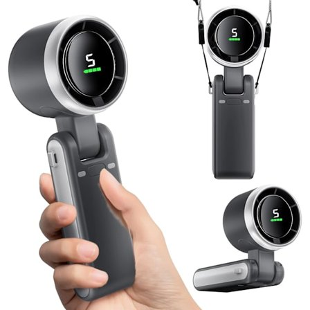 Foldbar kraftfuld vindturbofan, 4000mAh batteri og høj hastighed, 5 hastigheder, digitalt display