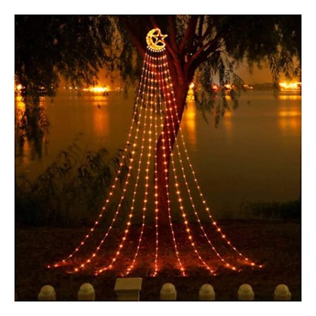 Jul vandfaldsformet solcellelys trælys, udendørsdekorationer, LED vandfaldslyskæde, stjernetræstop til gårdhave, bryllup, festindretning_TF_TF