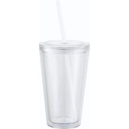 Kop med låg og sugerør. Dobbeltvægget polypropylen, BPA-fri, egnet til sneboldglas