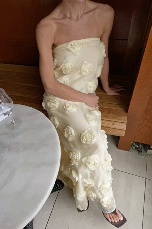 NA-KD Robe longue bandeau à fleurs appliquées - Robe bustier - Jaune - EU 38