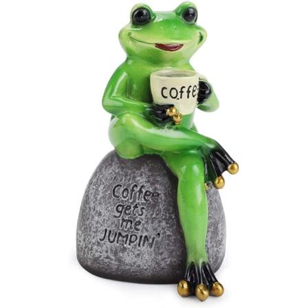 Kreativt håndverk Resin Froskefigur dekor, frosk sitter på steinstatue Drikker kaffeskulptur statue, personlig samleobjekter maskot fro