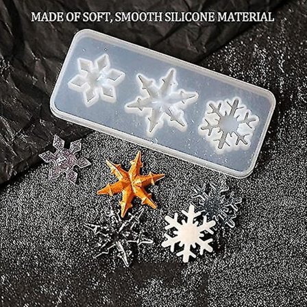 4 kpl Joulukuusen silikonimuotteja, puu, kello, lumihiutale