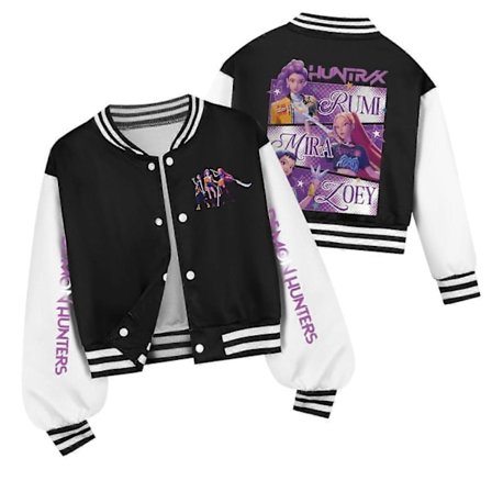Piger KPop Demon Hunters Baseball Jersey Jakke Frakke Børne Top Sort A