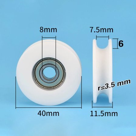 8*40*11,5 MM POM Line Wire Tau Remskive Lagertrinse Hvit U Gr