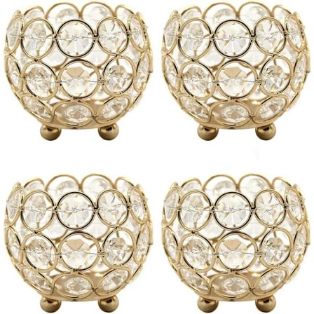 Tealight hållare ljusstake guld, kristall ljusstake