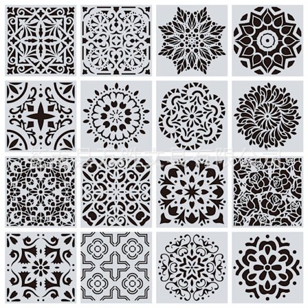 Gjenbrukbare sjablonger - Mandala-sjablonger for DIY veggkunst og scrapbooking (16 stk)