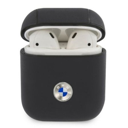 BMW Äkta läder Silver Logo Skal AirPods - Marinblå