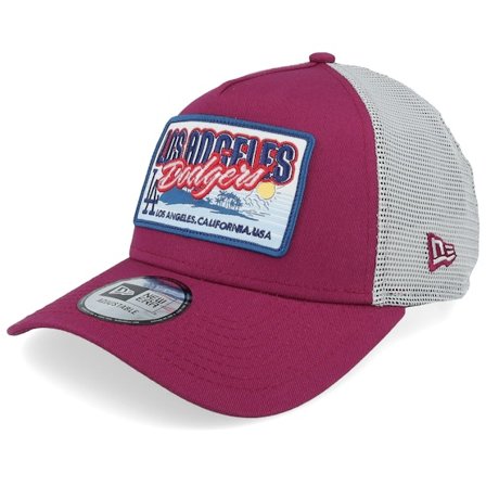 New Era - MLB Röd trucker Keps - Los Angeles Dodgers MLB Patch Cherry Jam/Grey A-frame Trucker @ Hatstore