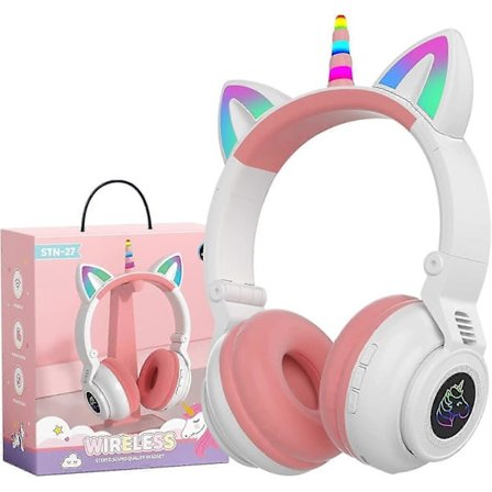 Trådlösa Enhörning Hörlurar för Barn med Bluetooth LED-ljus Söt Födelsedagspresent för Flickor Pojkar Surfplatta Laptop Audio Headset