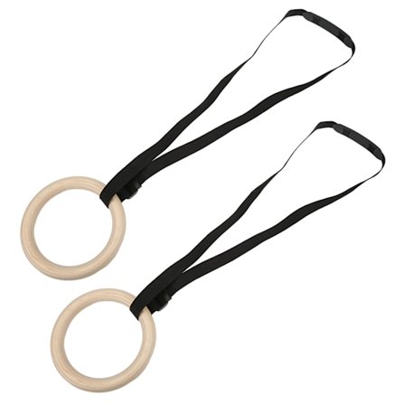 Gymnastikringar i trä med justerbara remmar, 150 kg kapacitet, pull up träningsringar för hemmagymmet