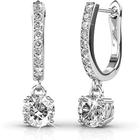 Hvite gull øredobber med krystallelementer i glitrende smykkeskrin, passende gave til kvinner, jenter, mor, kone til morsdagen