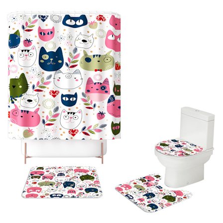 Kattmönstrad matta golvmatta duschdraperi, dörr duschdraperier, gardiner, vattentäta gardiner, fyrdelade duschdraperier, B,