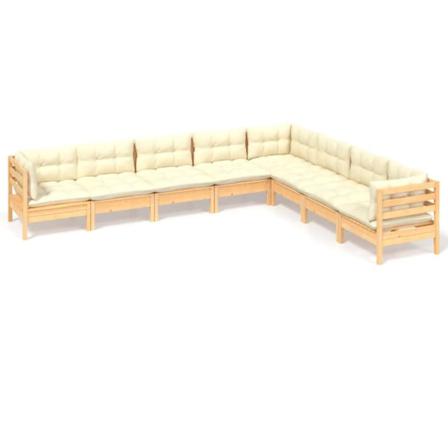 Vidaxl Loungegrupp Med Gräddvita Dynor 8 Delar Massiv Furu Creme