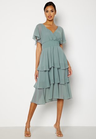 Goddiva Flutter Tiered Midi Dress Air Force Blue Klær