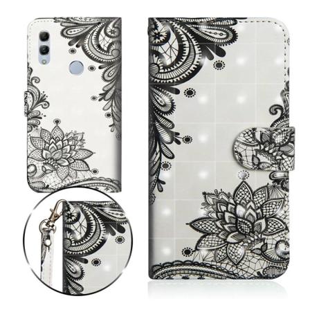 Huawei P Smart 2019 lysspot dekoreret læder flip etui - Blonde Blomst Black