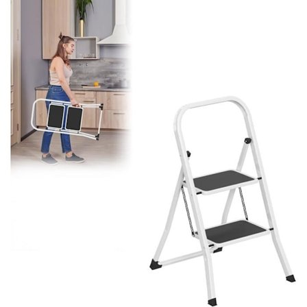 Utfällbar Stege - UISEBRT - 2 Steg - Max. Belastning 150KG - Plattform 30x20cm - Svart & Vit