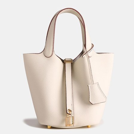 Luonnonvalkoinen lehmännahka Litsi-kuvioitu Suurikokoinen Ämpärilaukku Aitoa Nahkaa Käsilaukku Päivittäiseen Käyttöön-XF12-