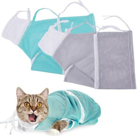 Plejetaske Kat - 2 stk - Bade taske til katte - Vaske taske til katte - Justerbar katte bade taske - Anti-bid bade, Klip negle, Børst dine tænder - 