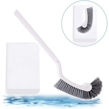 Toiletbørste med holder, slank kompakt badeværelsesbørste til badeværelsesopbevaring - Toiletbørste robust, dybderengøringssæt (hvid)