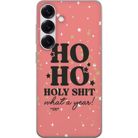 Kompatibelt Mobilskal till Samsung Samsung Galaxy S25 HO HO Holy Shit What a Year humorsitiskt rosa julmotiv med glitterstjärnor perfekt för trendig