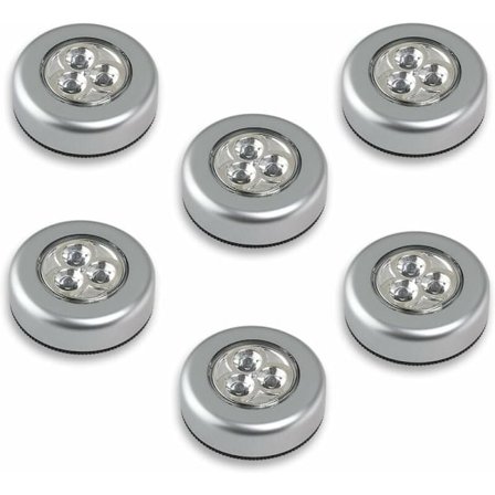 6 stk. LED-taklamper, batteridrevne berøringslys, klikk-trykklys