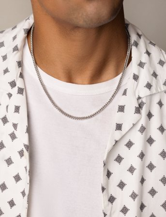 Nialaya Men's Squared Silver Chain - Silver - ONE SIZE 59 cm