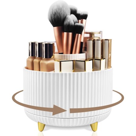 Pyörivä meikkiteline 360 astetta Läpinäkyvä säilytyslaatikko siveltimille Huulipuna Luomiväri Meikkipöytä Makuuhuone Kylpyhuone Valkoinen