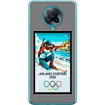 Kompatibel Mobilcover til Xiaomi Poco F2 Pro Retroplakat Cortina Milano 2026 med bjerge, vintersportsudøvere, italiensk trikolor, Milano-katedralen og