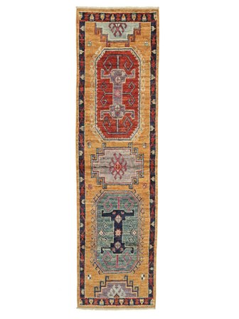 Kazak Fine Matta Orientalisk Hallmatta Brun/Mörkröd (Ull, Afghanistan)