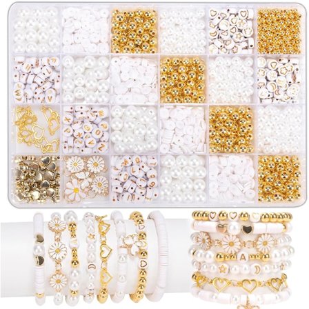 Kunstige perler Clay Beads Armbånd Lagingssett, Armbånd Lagingssett Flate Preppy Perler for Vennskapsarmbånd, Polymer Clay Perler med Charms