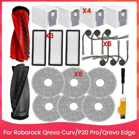 Tilbehørssett for Qrevo Curv/P20 Pro/Qrevo Edge robotstøvsuger, hovedbørste, sidebørste, HEPA-filtre
