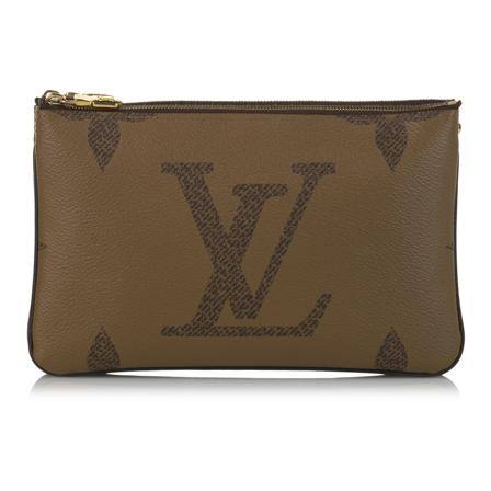 Louis Vuitton Vintage, Monogram Giant Reverse Double Zip Pochette Canvas Monogram Canvas France Bruin, Dames, Maat:ONE Size