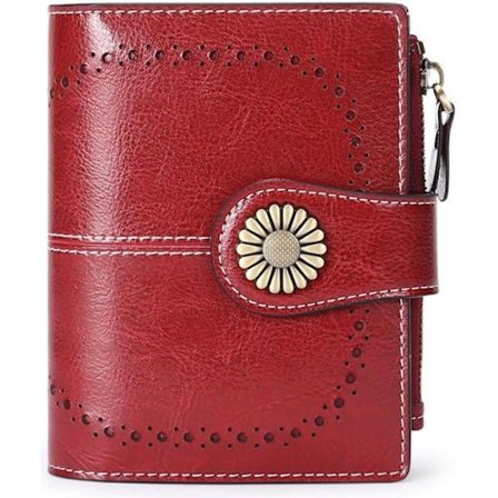 Læderpung til kvinder, stor kapacitet - Rød - RFID-blokeringsteknologi