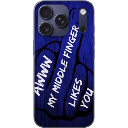 Kompatibelt Mobildeksel til Apple iPhone 17 Pro Mørk typografisk illustrasjon med hjerteform og budskap om vennskap mot dyp blå tretekstur