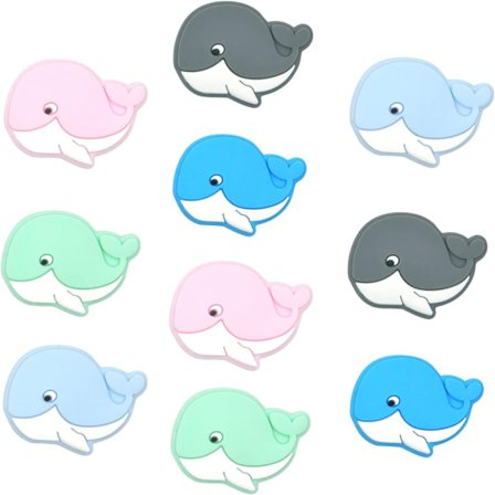 10 stykke søte hval silikonperler Mini Fish Animal Spacer