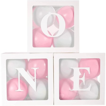 1 födelsedag ballonger låda dekoration för flickor, 3 transparent baby shower, en låda med bokstäver, födelsedagsfest ballonger för 1 födelsedag låda