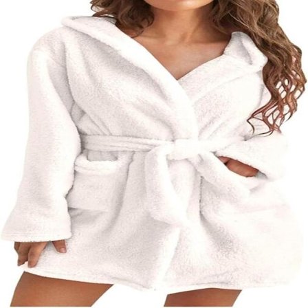 Fuzzy morgonrock för damer, mellankort badrock med bälte, mjuka badrockar, plysch kimono-morgonrock med fickor, höst- och vinter-spa-rockar Vit