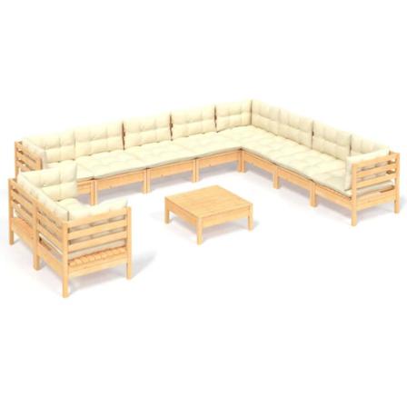 Vidaxl Loungegrupp Med Gräddvita Dynor 11 Delar Massiv Furu Creme
