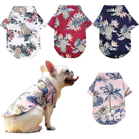 4 st Pet Sommartröjor Hund Katt Hawaii Stil T-shirts Blommig Kokosnötsträd Tryckt Valp Sommar Strandtröja Kläder(L)