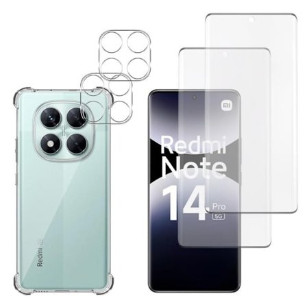 Iskunkestävä kuori - Phonillico - Xiaomi Redmi Note 14 PRO 5G - Pehmeä - Läpinäkyvä - 2 Temperoidut lasit